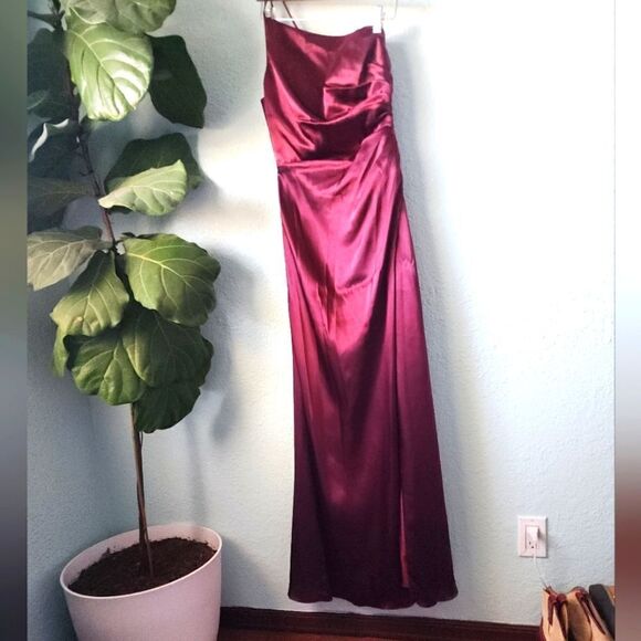 Galina braidsmaid one spaghetti strap side rushed buttons side slit from waist - Picture 1 of 15